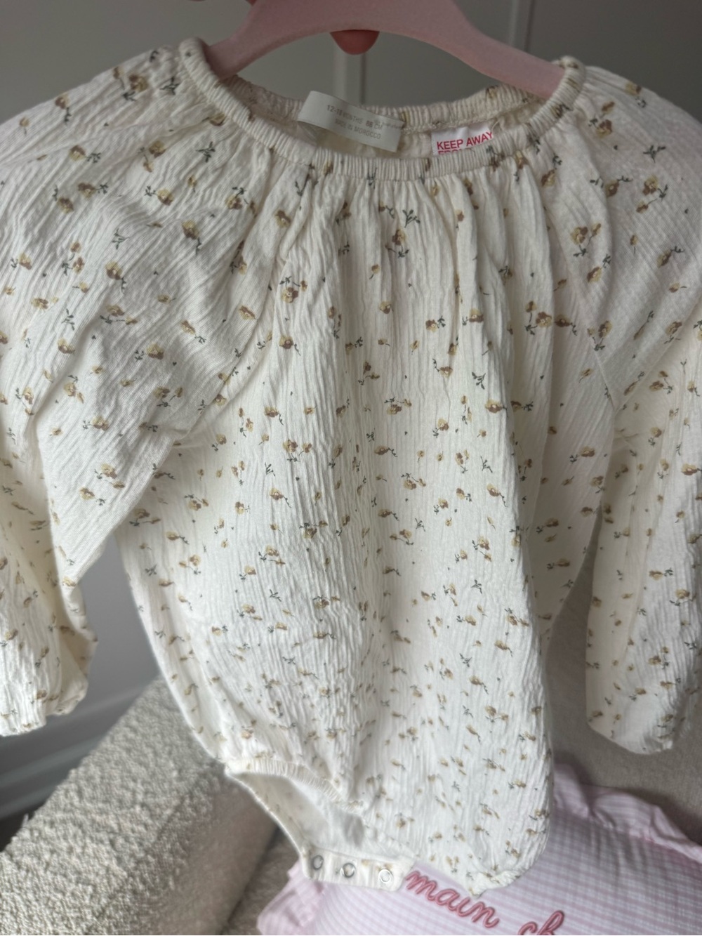 Zara Cream One-Piece Bodysuit with Tiny Yellow Floral Print